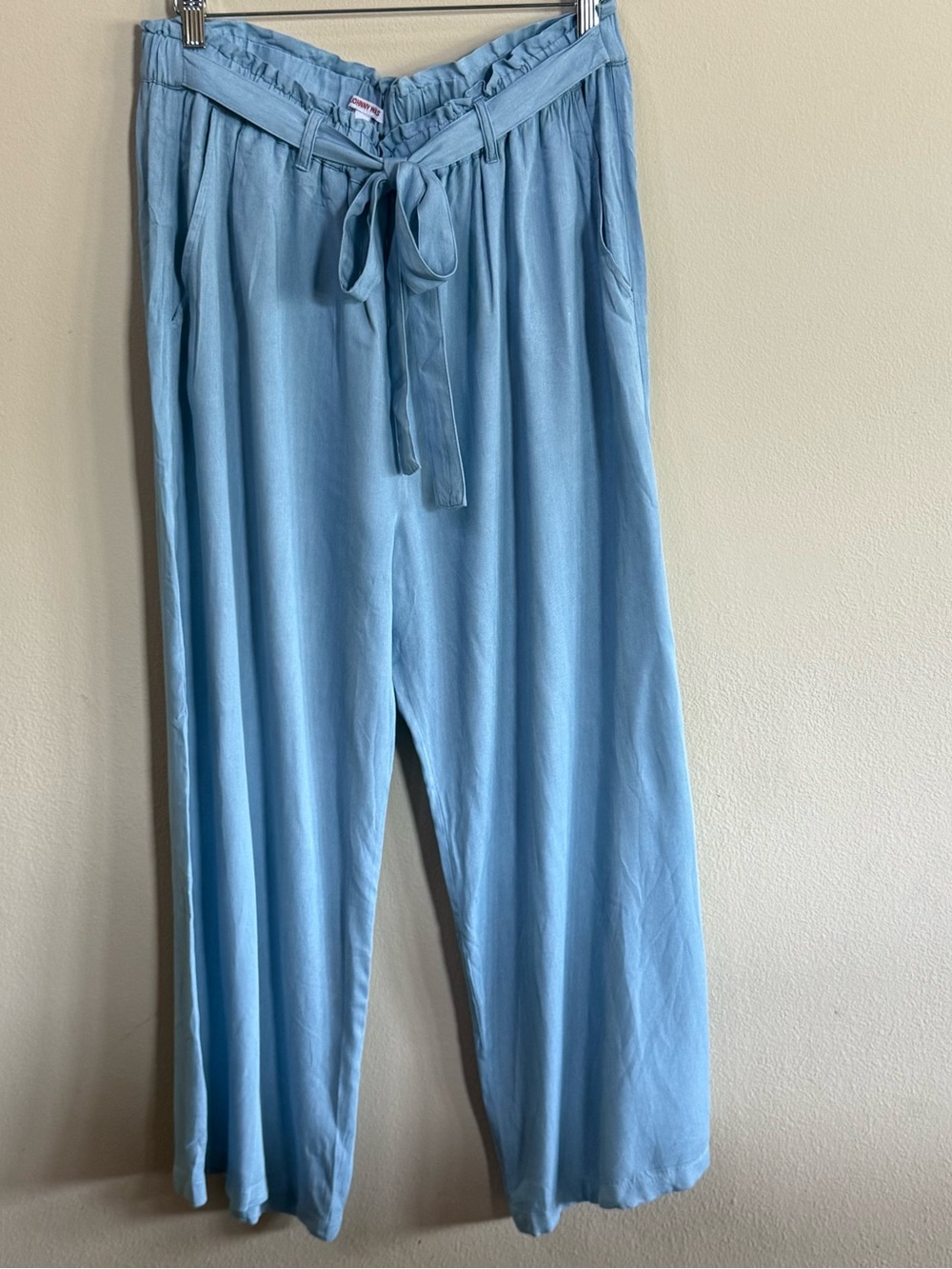Johnny Was Sky Blue Wide-Leg Paperbag Waist Pants with Tie